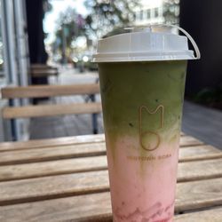 Midtown Boba - Strawberry matcha boba with lychee