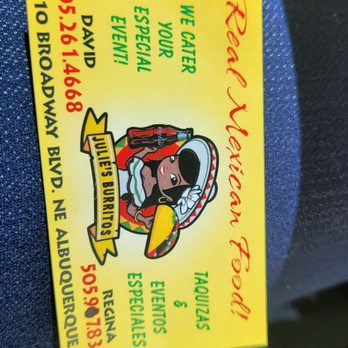 Julie's Burritos - a close up of the label - Mexican Near Me - Albuquerque, New Mexico