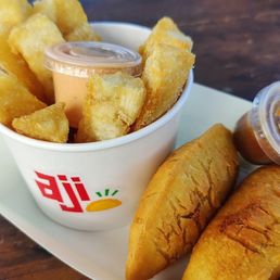 Two empanadas and yucca fries Two empanadas and yucca fries