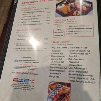 Sashimi Asian Cuisine - Luncheon Specials menu - Sushi Bars Near Me - Marshfield, Massachusetts Sashimi Asian Cuisine - Luncheon Specials menu - Sushi Bars Near Me - Marshfield, Massachusetts