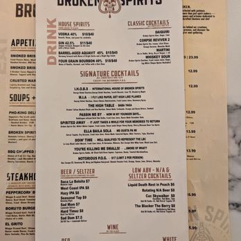 Broken Spirits Distillery - Menu - Distilleries Near Me - Long Beach, California
