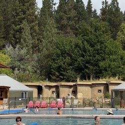 The Springs - Massage yurts and private soaking pools in the background