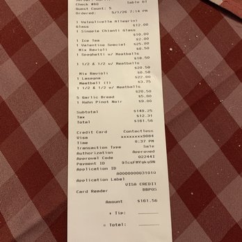 Casale's Halfway Club - Dinner for 5 receipt - Pizza Near Me - Reno, Nevada