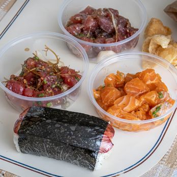 Exit 8 Bodega - Hawaiian Ahi Poke, Wasabi Garlic Ahi, Spicy Garlic Salmon, Wonton Chips (small), Teriyaki Hot Dog Musubi - Poke Near Me - Costa Mesa, California Exit 8 Bodega - Hawaiian Ahi Poke, Wasabi Garlic Ahi, Spicy Garlic Salmon, Wonton Chips (small), Teriyaki Hot Dog Musubi - Poke Near Me - Costa Mesa, California