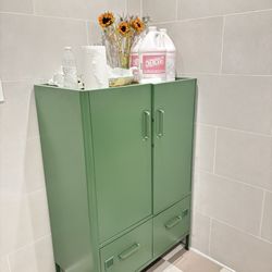 Storage cabinet placed inside the restroom