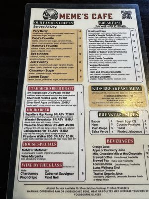 Menu photo 1 MeMe's Cafe Springdale, UT
