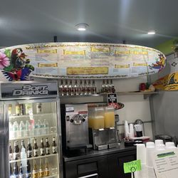 3 Parrots Taco - Surf Board  Menu and Margarita Machines