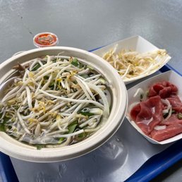 number 22 (Rare Steak & Cooked Flank Steak) pho with the rare steak on the side