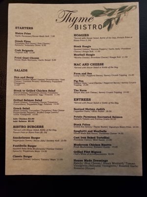 Menu photo 5 Thyme Bistro Weston, WV
