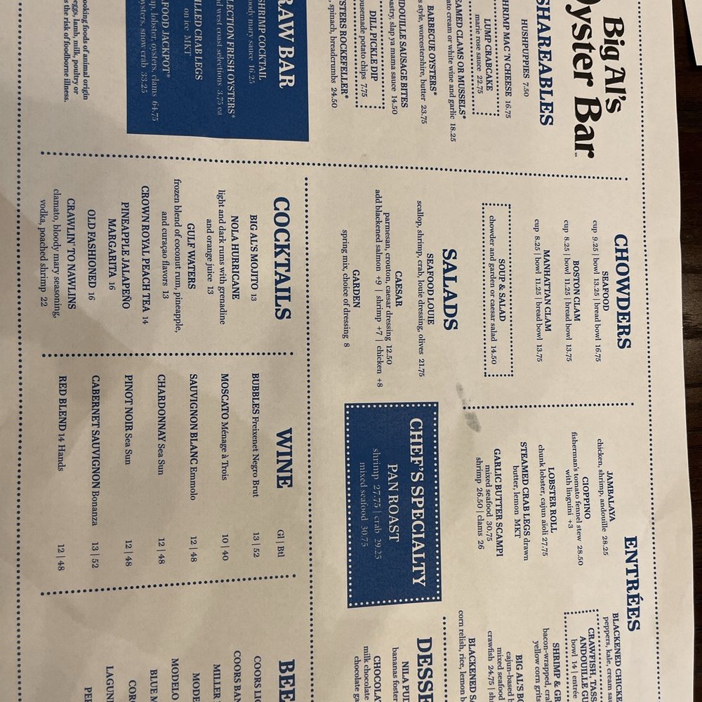 Big Al's Oyster Bar - Menu - Seafood Near Me - Las Vegas, Nevada Big Al's Oyster Bar - Menu - Seafood Near Me - Las Vegas, Nevada