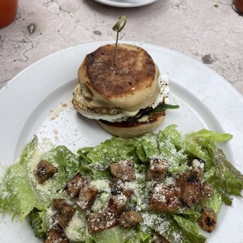 Joe's Bread - Portobello & goat cheese breakfast sandwich with a Caesar side salad - Bakeries Near Me - Chesterton, Indiana