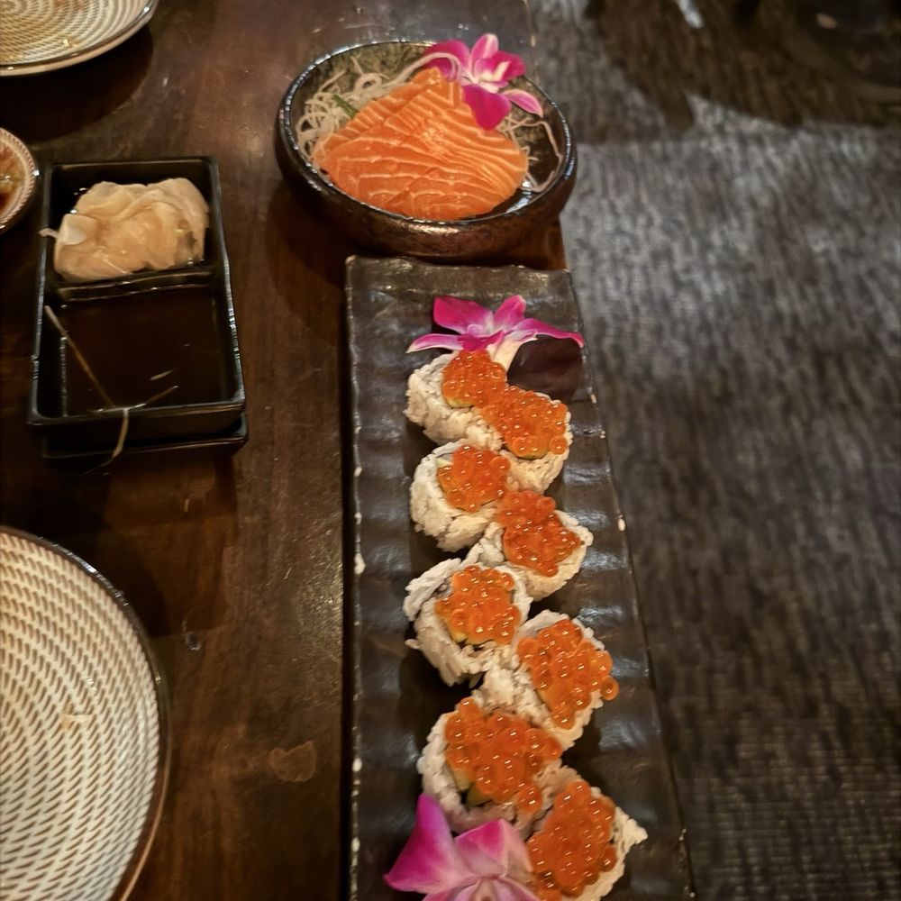 Katana - Salmon sashimi and my own made up roll . It was a simple avocado and cucumber maki roll with some salmon eggs on top. - Sushi Bars Near Me - West Hollywood, California Katana - Salmon sashimi and my own made up roll . It was a simple avocado and cucumber maki roll with some salmon eggs on top. - Sushi Bars Near Me - West Hollywood, California