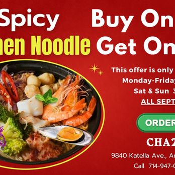 Cha2Cha - September deal! BOGO $1 SPICY RAMEN NOODLES - Bubble Tea Near Me - Anaheim, California