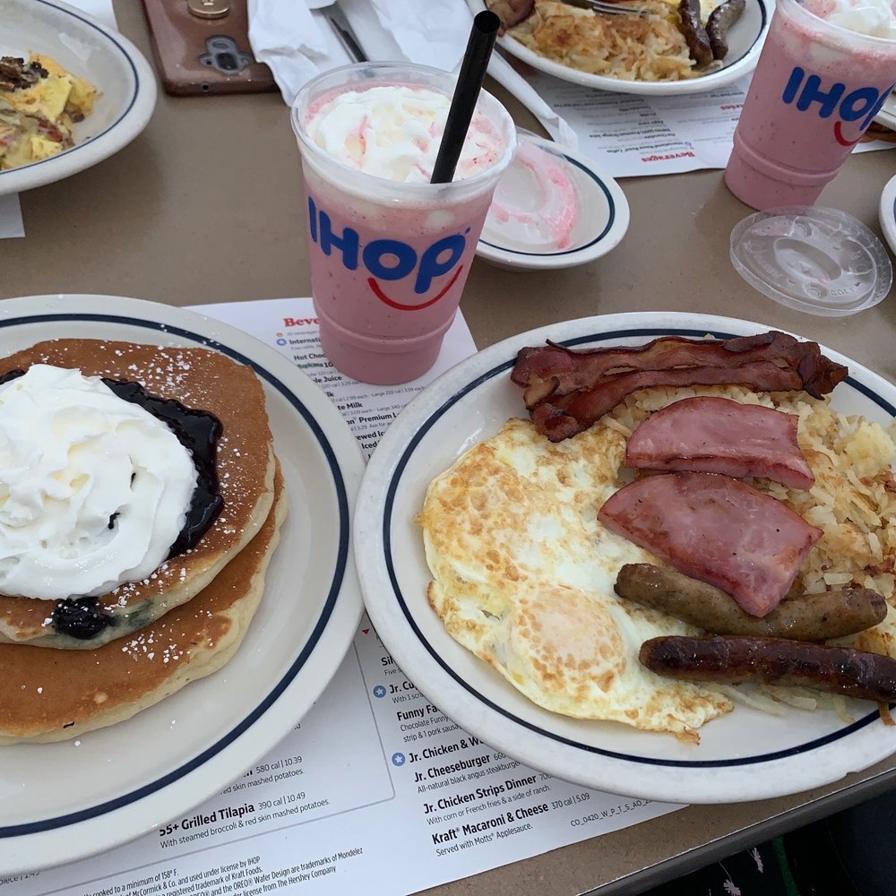 IHOP - Double Blue Berry Pancake & Home fries Eggs, sausages bacon and Ham - Breakfast & Brunch Near Me - Larchmont, New York IHOP - Double Blue Berry Pancake & Home fries Eggs, sausages bacon and Ham - Breakfast & Brunch Near Me - Larchmont, New York