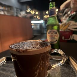 Delicious mocha for me and a Peroni for the hubs