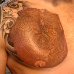 Bozemans Tattoo Alley - Wood Heart tattooed to exacting precision by Captain Fairbanks himself. Stencil by Sugar.