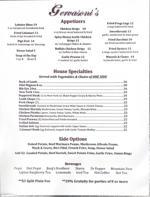 Menu photo 1 Gervasoni's Restaurant Modesto, CA Menu photo 1 Gervasoni's Restaurant Modesto, CA