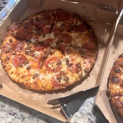 Domino's Pizza - Over cooked sausage and pepperoni pizza