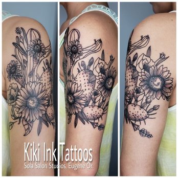 Kiki Ink Permanent Cosmetics and Tattoos - Desert botanical upper arm piece custom designed for a super sweet client. - Permanent Makeup Near Me - Eugene, Oregon Kiki Ink Permanent Cosmetics and Tattoos - Desert botanical upper arm piece custom designed for a super sweet client. - Permanent Makeup Near Me - Eugene, Oregon