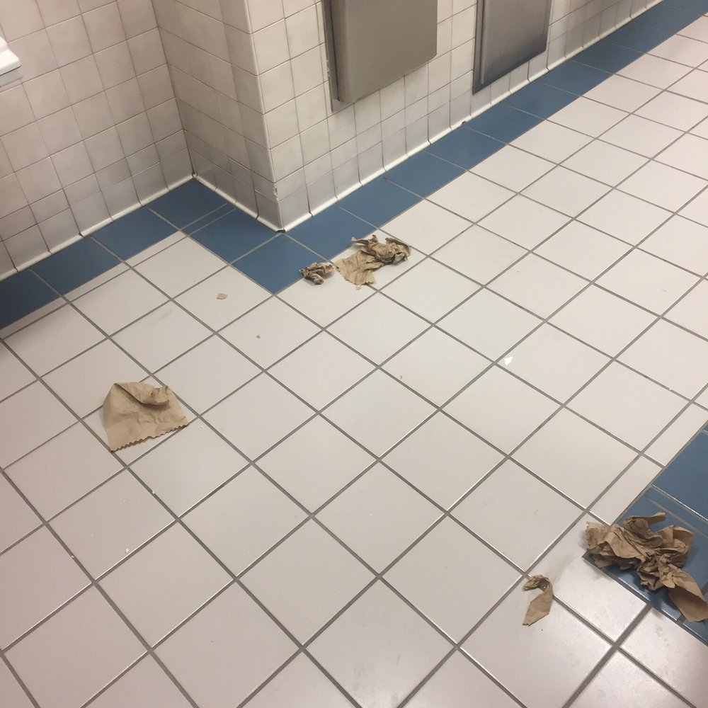 Paper towels all over the floor Paper towels all over the floor