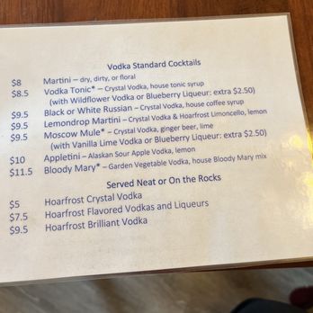 Hoarfrost Distilling - Menu - Distilleries Near Me - Fairbanks, Alaska