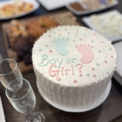 SusieCakes - Woodland Hills - Gender reveal cake. Vanilla Celebration Cake