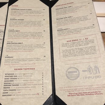 IPPUDO NY - Ramen menu (April 2019) - Ramen Near Me - New York, New York