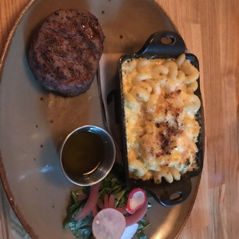 Cafe Rule & Wine Bar - 5oz filet with rosemary butter and Mac and cheese. - New American Near Me - Hickory, North Carolina