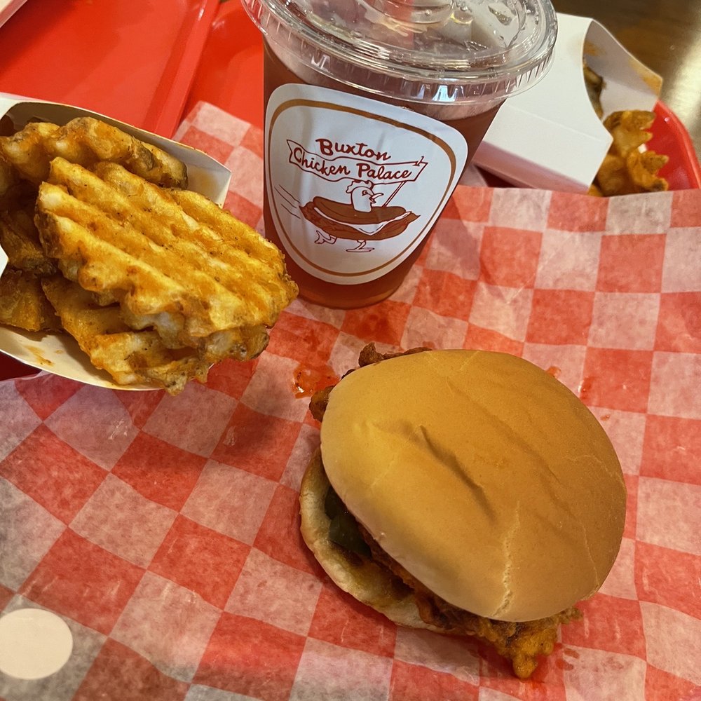 Buxton Chicken Palace - Waffle fries, spicy chicken sandwich, and iced tea. - Sandwiches Near Me - Asheville, North Carolina Buxton Chicken Palace - Waffle fries, spicy chicken sandwich, and iced tea. - Sandwiches Near Me - Asheville, North Carolina