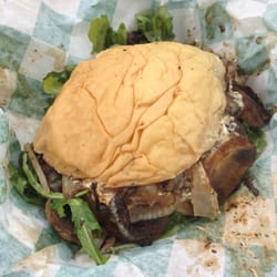 Acacia Cafe - Portabella Sandwich with herbed goats cheese, arugula and Carmelized onions