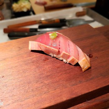 Fenikkusu - Bluefin otoro zuke, third piece, not too heavy because of slight zuke with fresh wasabi on top. Very well balanced - Japanese Near Me - San Francisco, California Fenikkusu - Bluefin otoro zuke, third piece, not too heavy because of slight zuke with fresh wasabi on top. Very well balanced - Japanese Near Me - San Francisco, California