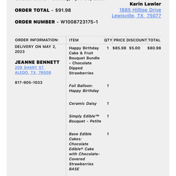 Edible Arrangements - Receipt of what I paid for. Below is all that was delivered. I still have not received a refund for what was not received or an actual call. - Gift Shops Near Me - Fort Worth, Texas