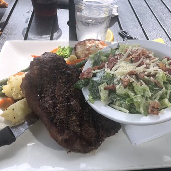 The Beach House - Steak with veggies and a Caesar salad - Fish & Chips Near Me - Port Dover, Ontario