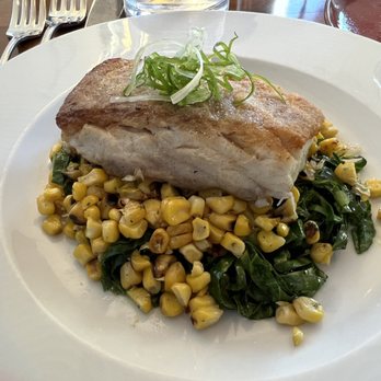 LaSalette Restaurant - Fish fillet with collard greens and roasted corn - Portuguese Near Me - Sonoma, California LaSalette Restaurant - Fish fillet with collard greens and roasted corn - Portuguese Near Me - Sonoma, California