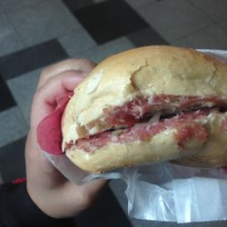 Dat Backhus - Mett sandwich with fresh bread, raw minced pork, mayo, and chopped, raw white onions