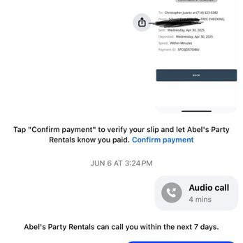Abel's Party Rentals - Me showing them my receipts proving my reservation they say they didn't have - Party Equipment Rentals Near Me - Anaheim, California