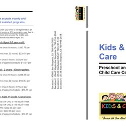 Kids & Care Preschool and Day Care Center - Our Most Up to Date Tuition Pricing.