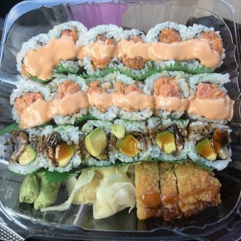 Well-Being Sushi - Top to bottom: spicy salmon, spicy tuna, eel and avocado, fried California roll - Sushi Bars Near Me - Dumont, New Jersey Well-Being Sushi - Top to bottom: spicy salmon, spicy tuna, eel and avocado, fried California roll - Sushi Bars Near Me - Dumont, New Jersey