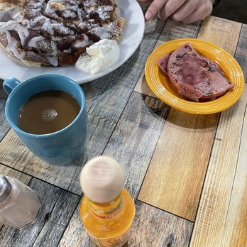 Long Island Cafe - Hub got the cinnamon tight pancakes with ham. - Breakfast & Brunch Near Me - Battle Creek, Michigan Long Island Cafe - Hub got the cinnamon tight pancakes with ham. - Breakfast & Brunch Near Me - Battle Creek, Michigan