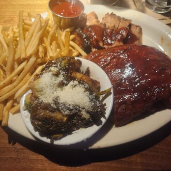 Bobby Q - Biltmore - 2 meat combo-baby back ribs and brisket, brussel sprouts, and shoe string fries. - Barbeque Near Me - Phoenix, Arizona Bobby Q - Biltmore - 2 meat combo-baby back ribs and brisket, brussel sprouts, and shoe string fries. - Barbeque Near Me - Phoenix, Arizona
