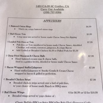Rail House Pub & Grill - Menu - Gastropubs Near Me - Gridley, California Rail House Pub & Grill - Menu - Gastropubs Near Me - Gridley, California