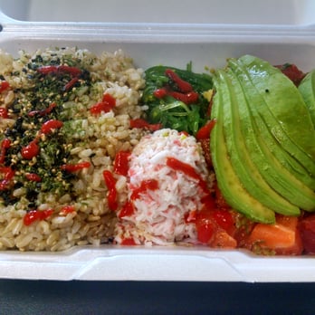 Poke District - Beautiful half and half bowl - Seafood Near Me - Orange, California