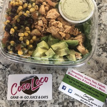 Coco Loco Smoothies Juices & Eats - Amazing salads from $7 to $10 with  chicken  Southwestern salad - Juice Bars & Smoothies Near Me - Aurora, Colorado