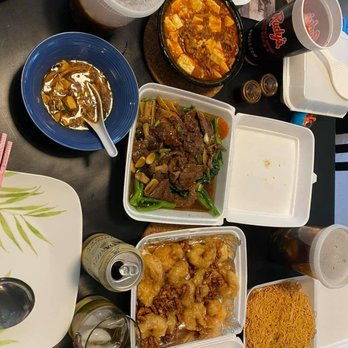 Din Ho Chinese BBQ - Take-out from Din Ho Chinese BBQ: Mapo Tofu, Beef w/ Chinese Broccoli, Walnut Shrimp, Pan-Fried Noodles - Barbeque Near Me - Austin, Texas