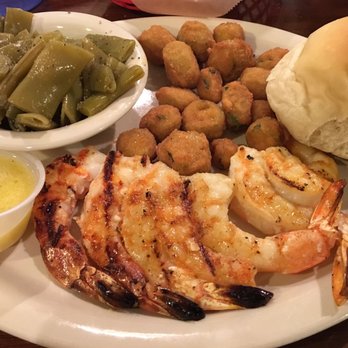 Sudie's Catfish House - Grilled shrimp with lemon butter sauce with fried okra and green beans and dinner roll - Southern Near Me - Pasadena, Texas Sudie's Catfish House - Grilled shrimp with lemon butter sauce with fried okra and green beans and dinner roll - Southern Near Me - Pasadena, Texas
