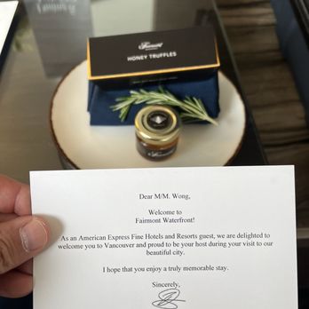 Fairmont Waterfront - Welcome Card and Truffles for Amex Platinum members - Hotels Near Me - Vancouver, British Columbia Fairmont Waterfront - Welcome Card and Truffles for Amex Platinum members - Hotels Near Me - Vancouver, British Columbia