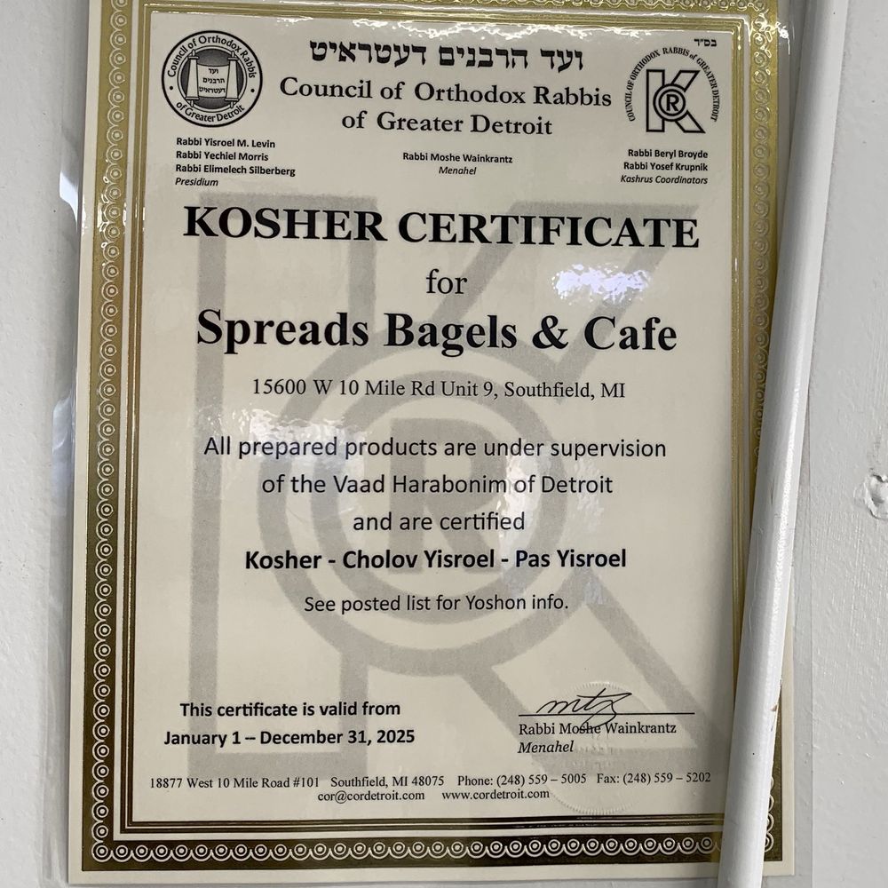 Spreads Bagels and Cafe - Kosher Certification - Bagels Near Me - Southfield, Michigan Spreads Bagels and Cafe - Kosher Certification - Bagels Near Me - Southfield, Michigan