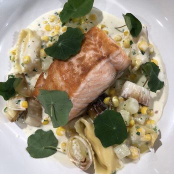 The Restorative - Entree: salmon with fennel and corn - New American Near Me - Dunedin, Florida The Restorative - Entree: salmon with fennel and corn - New American Near Me - Dunedin, Florida