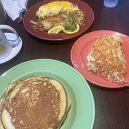 Denver Omlette (top) Short stack and Hashed Browns.