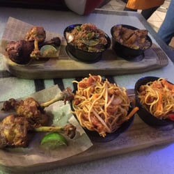 Rice - Trinidadian lamb curry/Indonesian Nasi goreng/Australian lime salt & pepper chicken wings & Tokyo spicy noodles with crispy chicken.